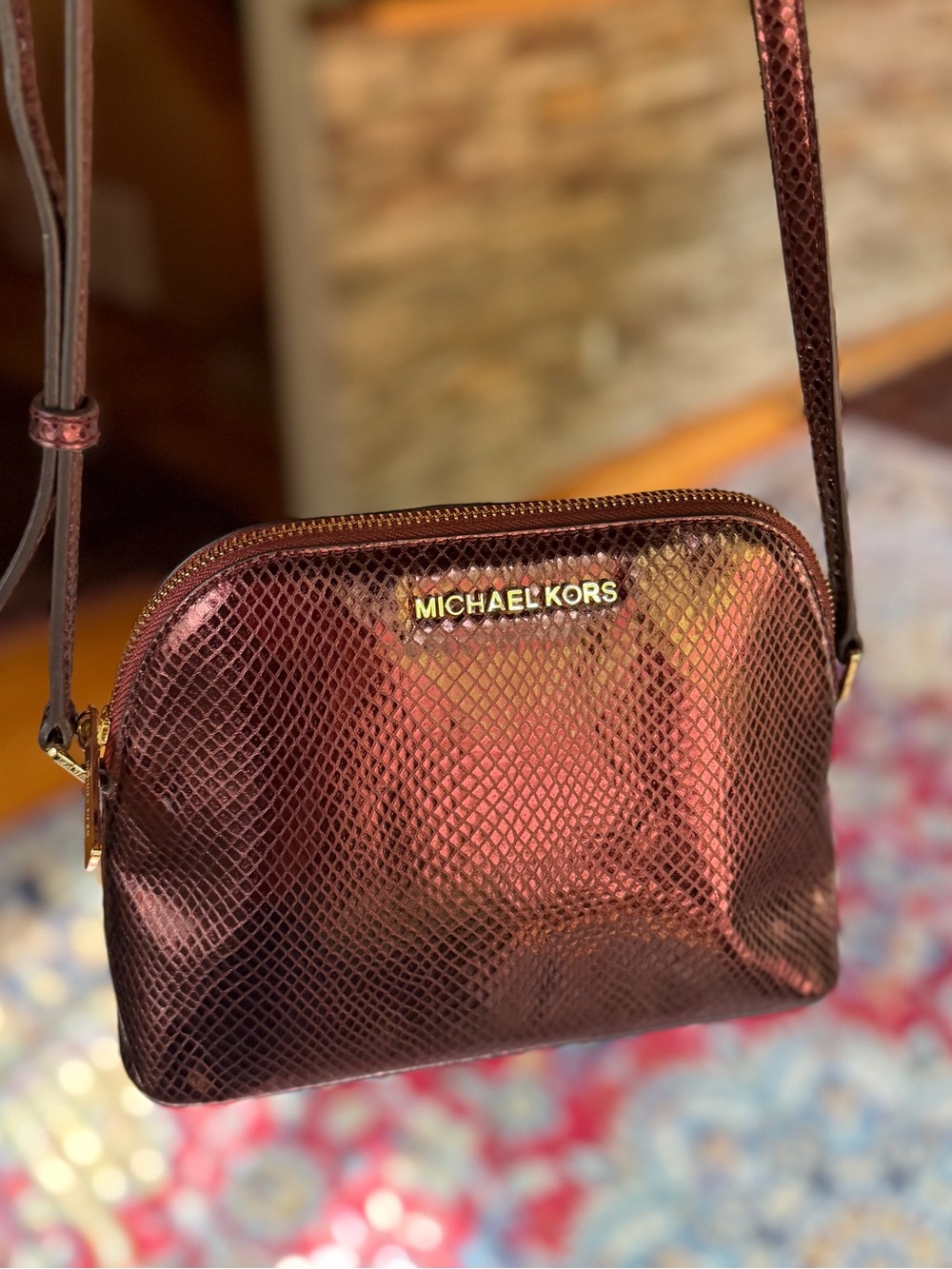 Michael Kors Metallic Burgundy Snake-Embossed  Dome Crossbody- Like New!
